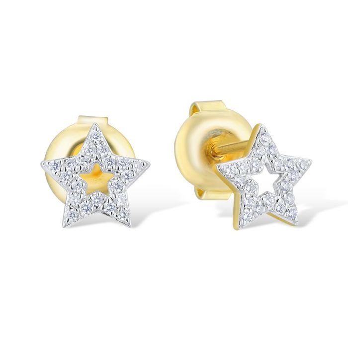 Cercei Aur 14k Cu Diamante 0,109ct Stea - SORELLY