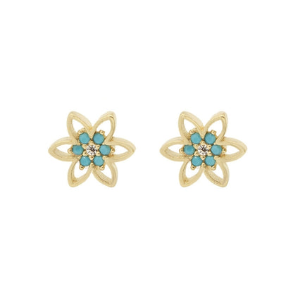 Cercei Aur 14k Floare cu Pietre Turcoaz
