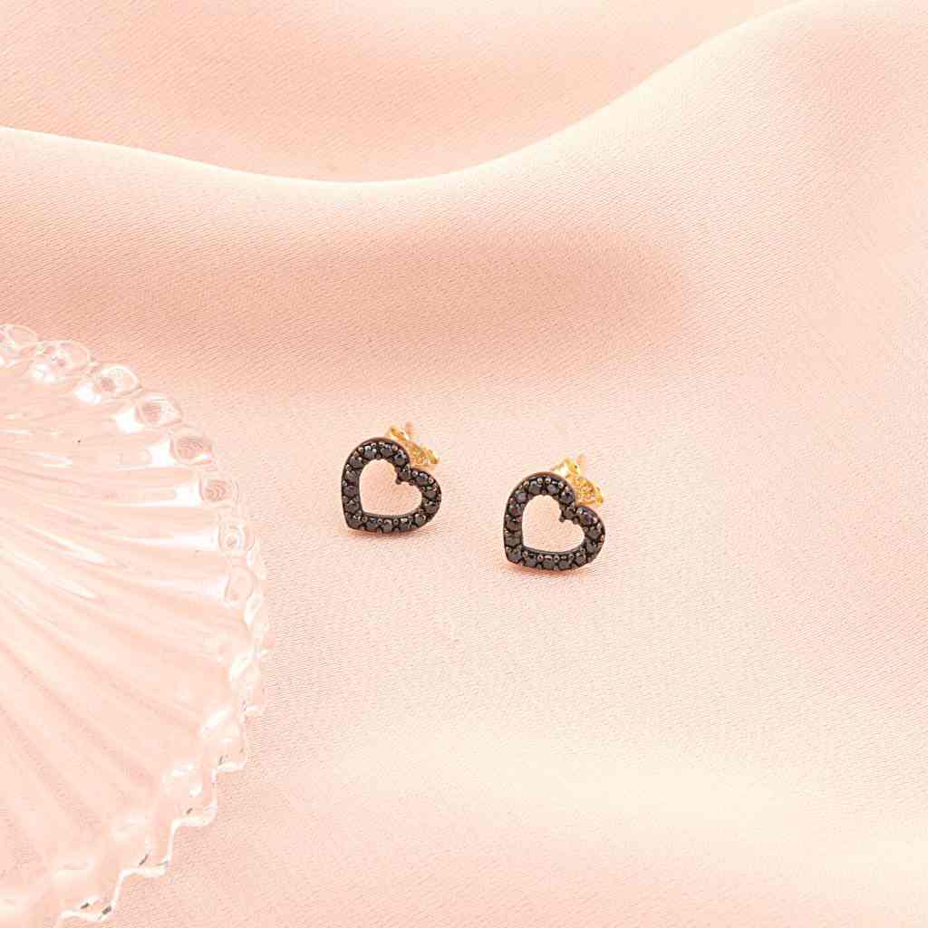 Cercei Aur 14k Inima cu Pietre Zirconia Negre