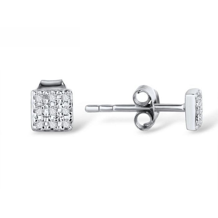 Cercei Aur 14k Alb cu Diamante 0.04ct Square