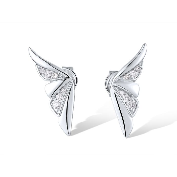 Cercei Aur 14k Alb Aripi cu Diamante 0.095ct