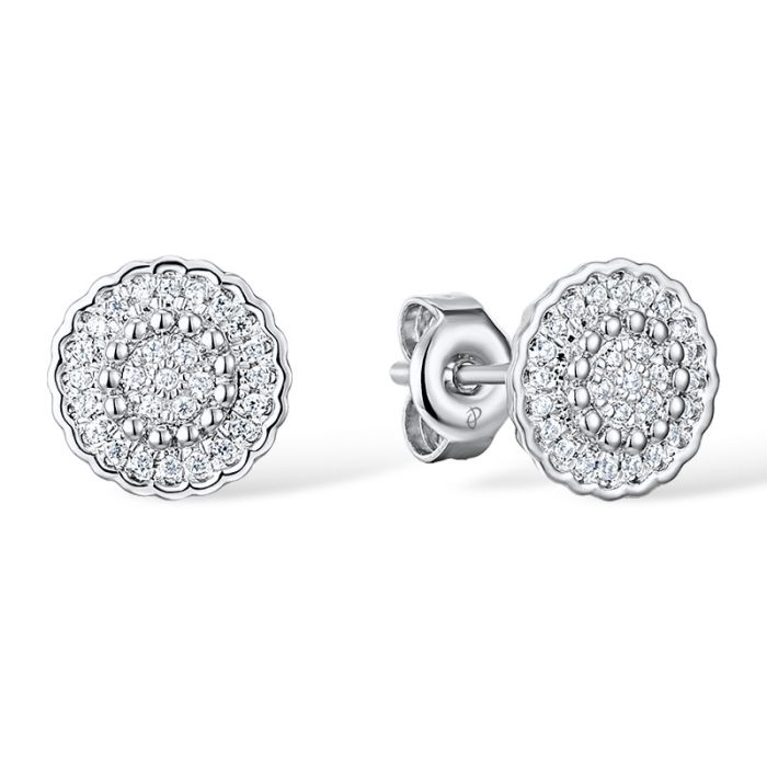 Cercei Aur 14k Alb Cerc cu Diamante 0.115ct