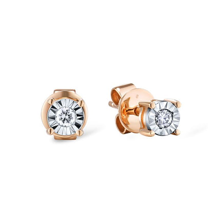 Cercei Aur Roz 14k cu Diamant 0,051 ct