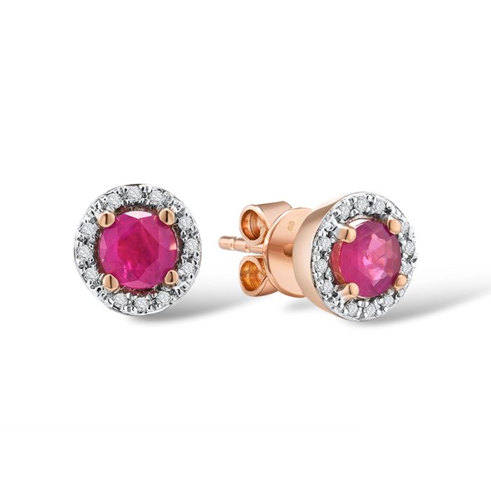 Cercei Aur Roz 14k cu Diamante 0,047ct si Rubin - SORELLY