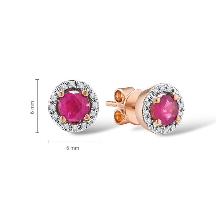 Cercei Aur Roz 14k cu Diamante 0,047ct si Rubin - SORELLY