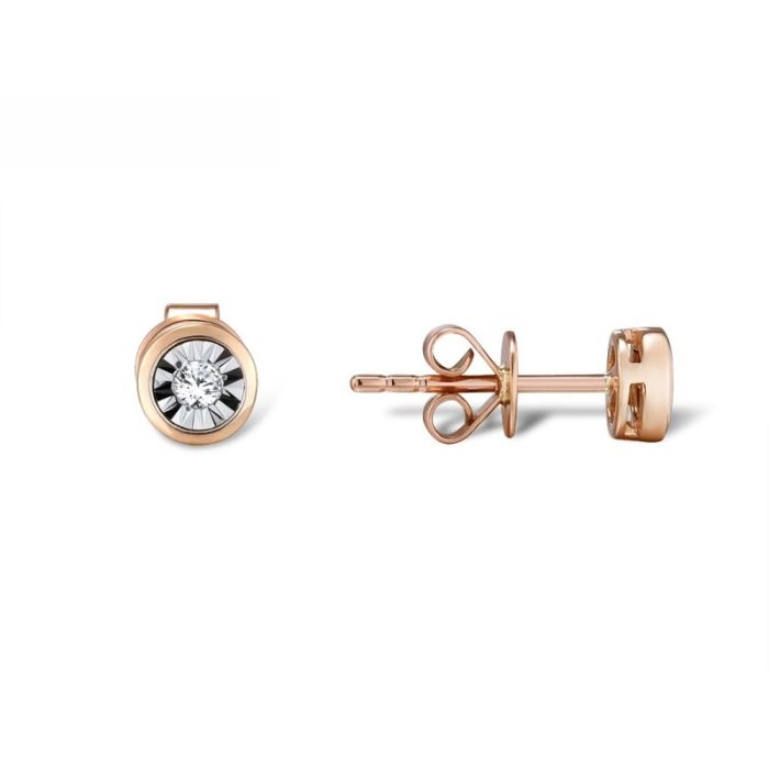 Cercei Aur Roz 14k cu Diamante 0,051 ct
