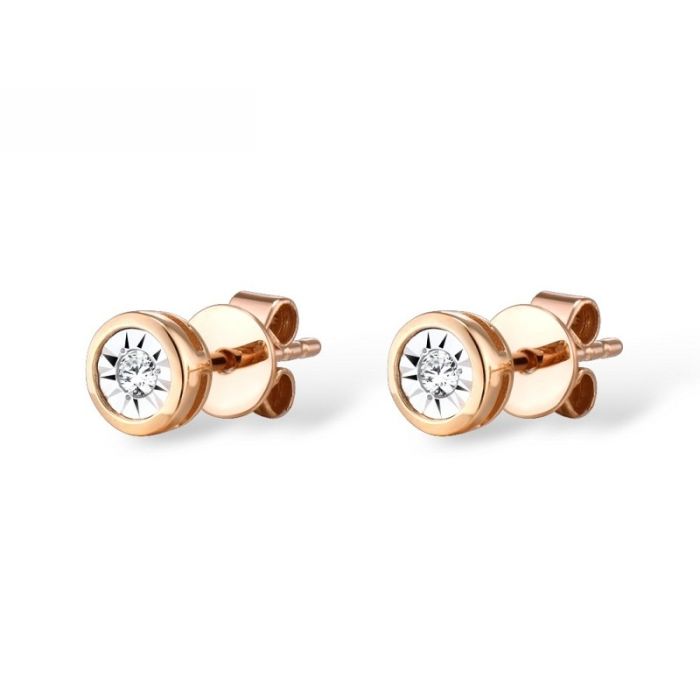 Cercei Aur Roz 14k cu Diamante 0,051 ct