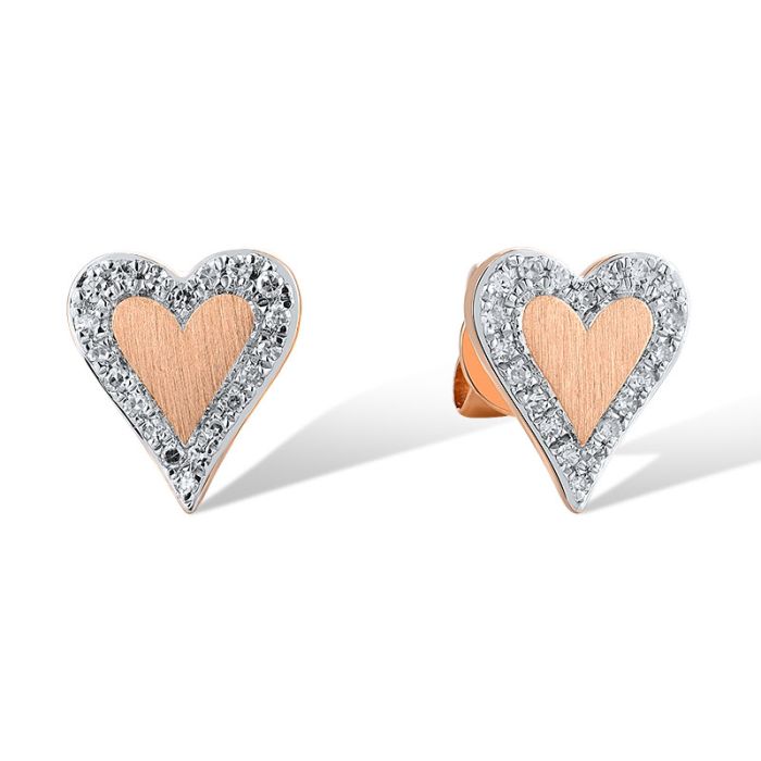 Cercei Aur 14k Roz Inima cu Diamante 0.088ct