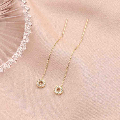 Cercei Fir Aur 14k Minimalisti Cerc cu Pietre Albe