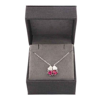 Lant Argint Magnetic 2 in 1 Trifoi cu Pietre Zirconia Rosii