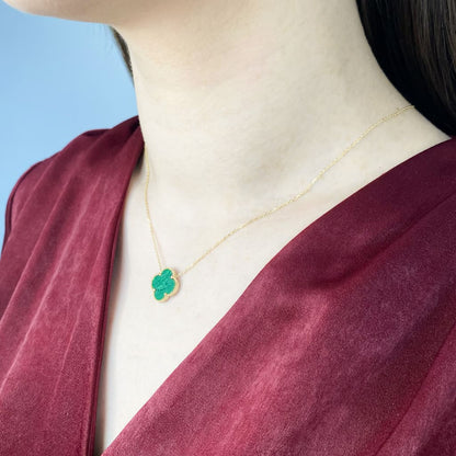 Lant Aur 14k Floare cu Malachit 1.5cm
