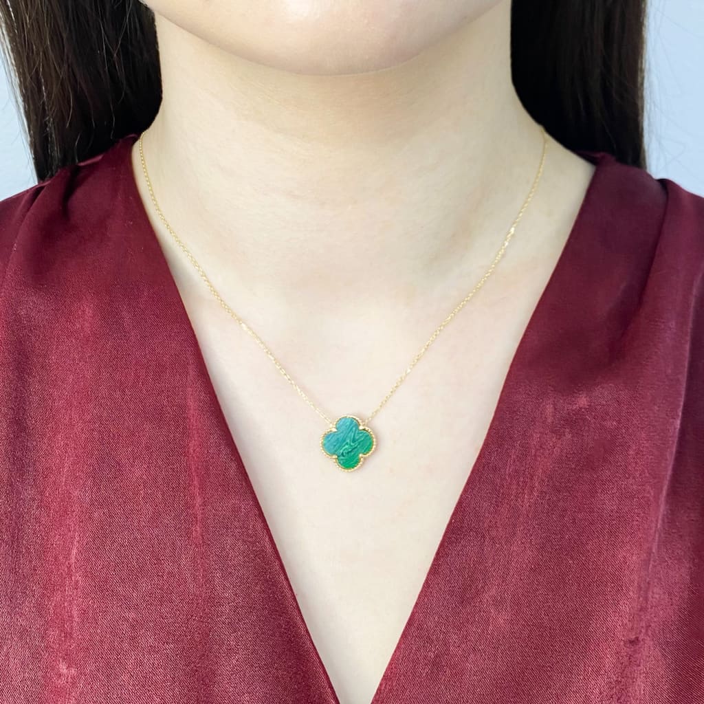 Lant Aur 14k Floare cu Malachit 1.5cm
