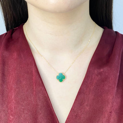 Lant Aur 14k Floare cu Malachit 1.5cm