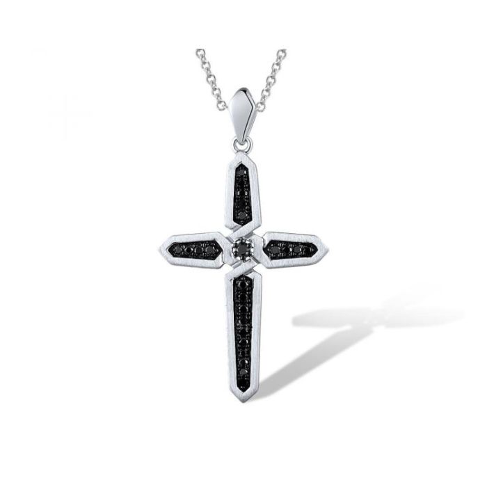 Pandantiv Aur Alb 14k Cruce cu Diamante 0.165ct