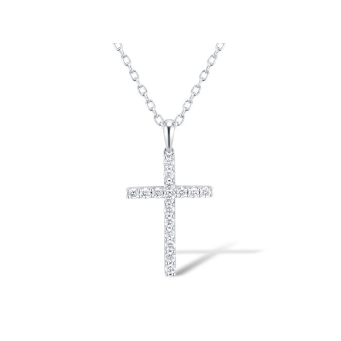 Pandantiv Aur Alb 14k Cruce cu Diamante 0.287ct