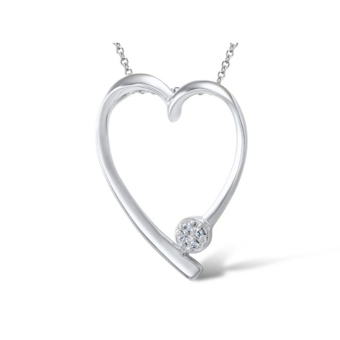 Pandantiv Aur Alb 14k Inima cu Diamante 0.011ct