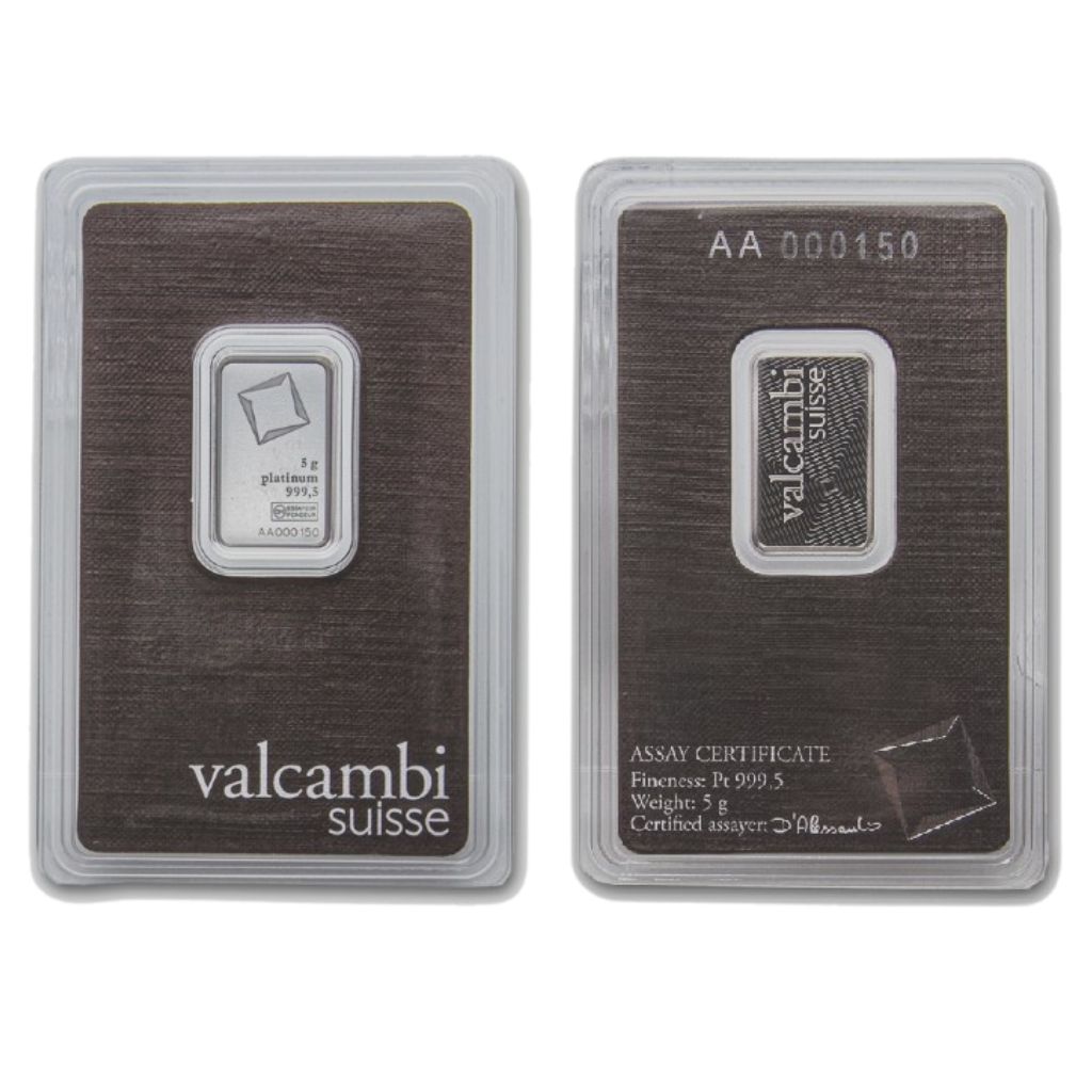 Lingou Platina 5 grame Valcambi, puritate 999.5‰
