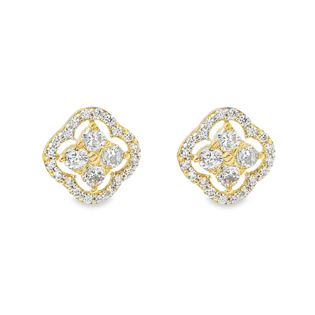 Cercei Aur 9k Double Flower cu Pietre Albe