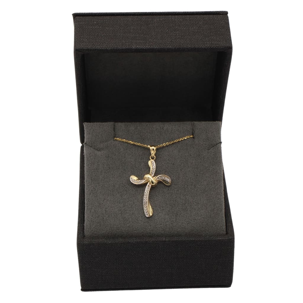 Pandantiv Aur 14k Cruce cu Pietre Zirconia Wavy Cross