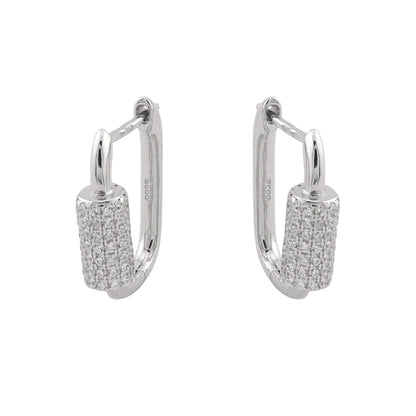 Cercei Argint Huggie Hoops cu Element Cilindric si Pietre Zirconia