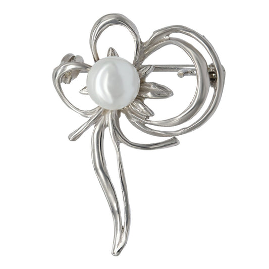 Brosa Argint Floare cu Perla