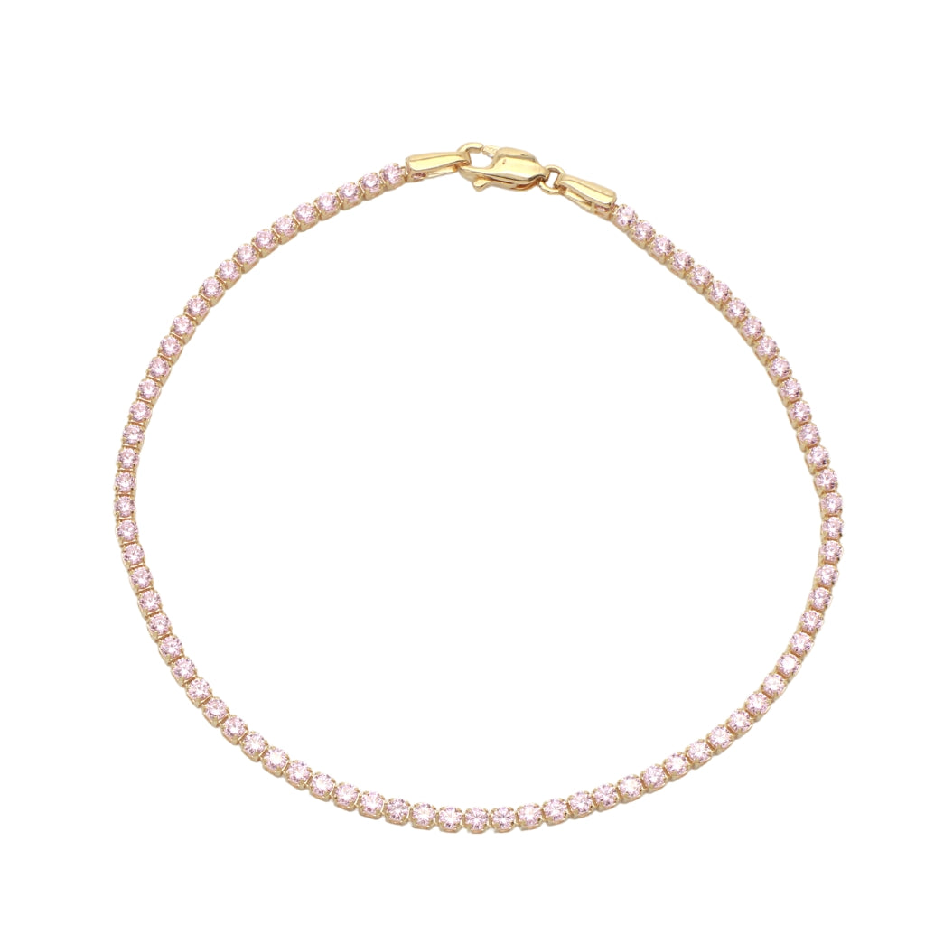 Bratara Tennis Aur 14k Baby Pink cu Pietre Roz 1.5mm