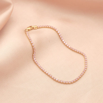 Bratara Tennis Aur 14k Baby Pink cu Pietre Roz 1.5mm