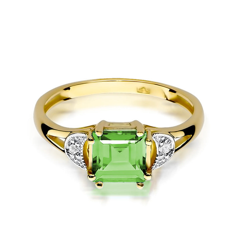 Inel Logodna Aur 14k cu Peridot 1.10ct si Diamante