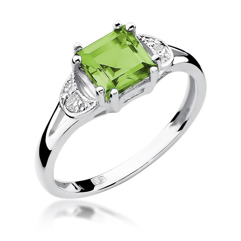 Inel Logodna Aur 14k cu Peridot 1.10ct si Diamante