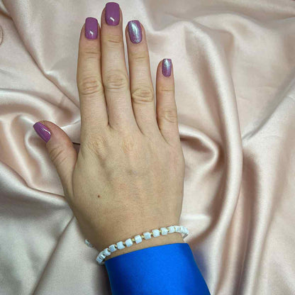 Bratara Snur cu Bile Aur 14k si Pietre Albe 4mm
