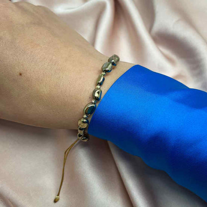 Bratara Snur cu Bile Aur 14k si Hematit Auriu 5mm