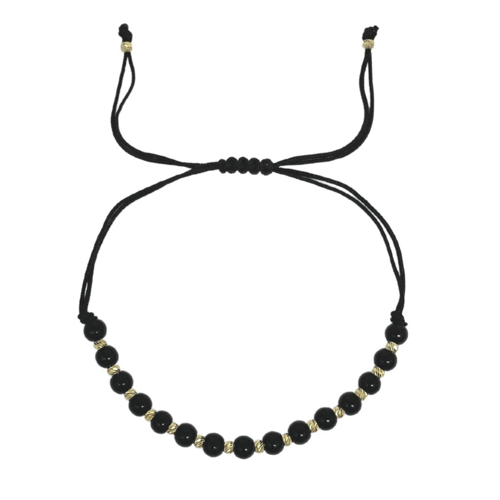 Bratara Snur cu Bile Aur 14k si Onix Negru 5 mm