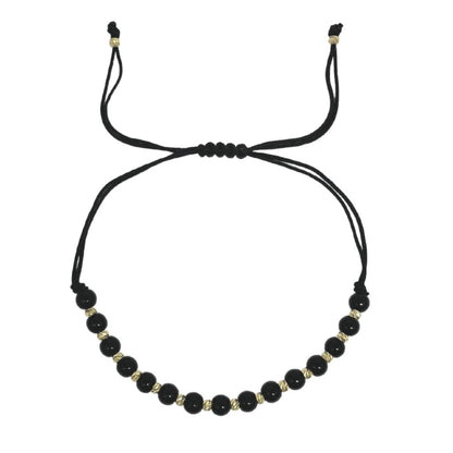 Bratara Snur cu Bile Aur 14k si Onix Negru 5 mm