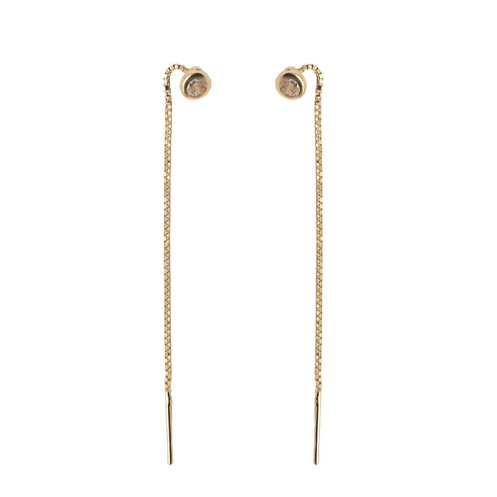 Cercei Fir Aur 14k Solitaire cu Piatra Zirconia Alba