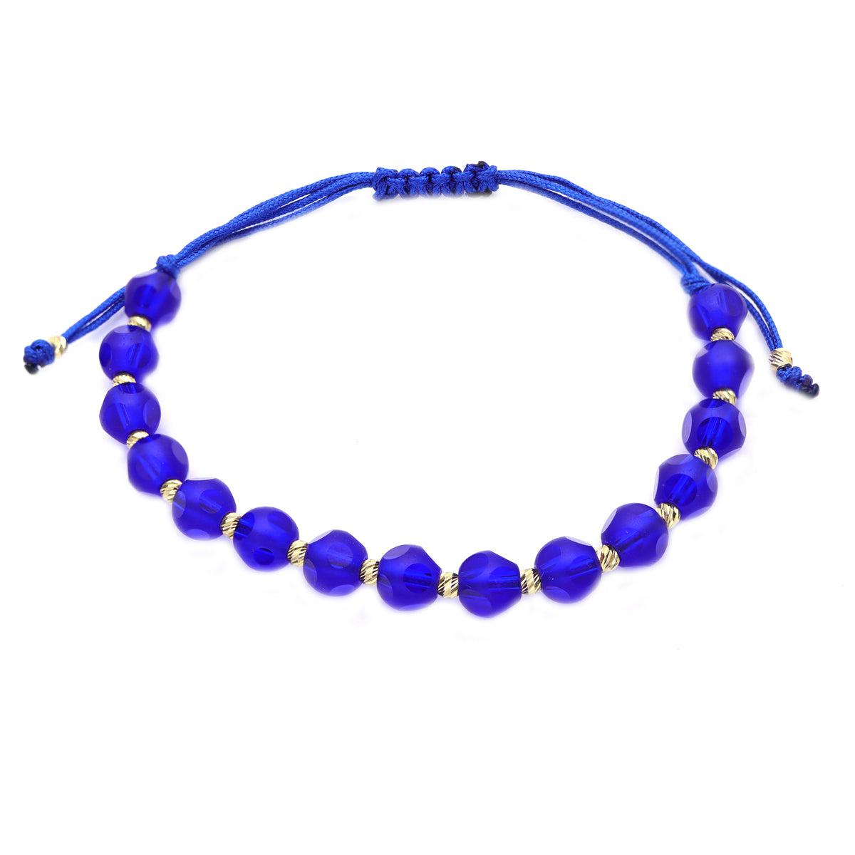Bratara Aur 14k Snur cu Bile si Cristale Albastre 6mm