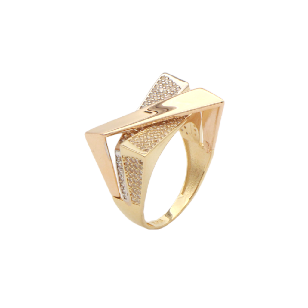 Inel Aur Alb, Galben si Roz 14k Model Geometric