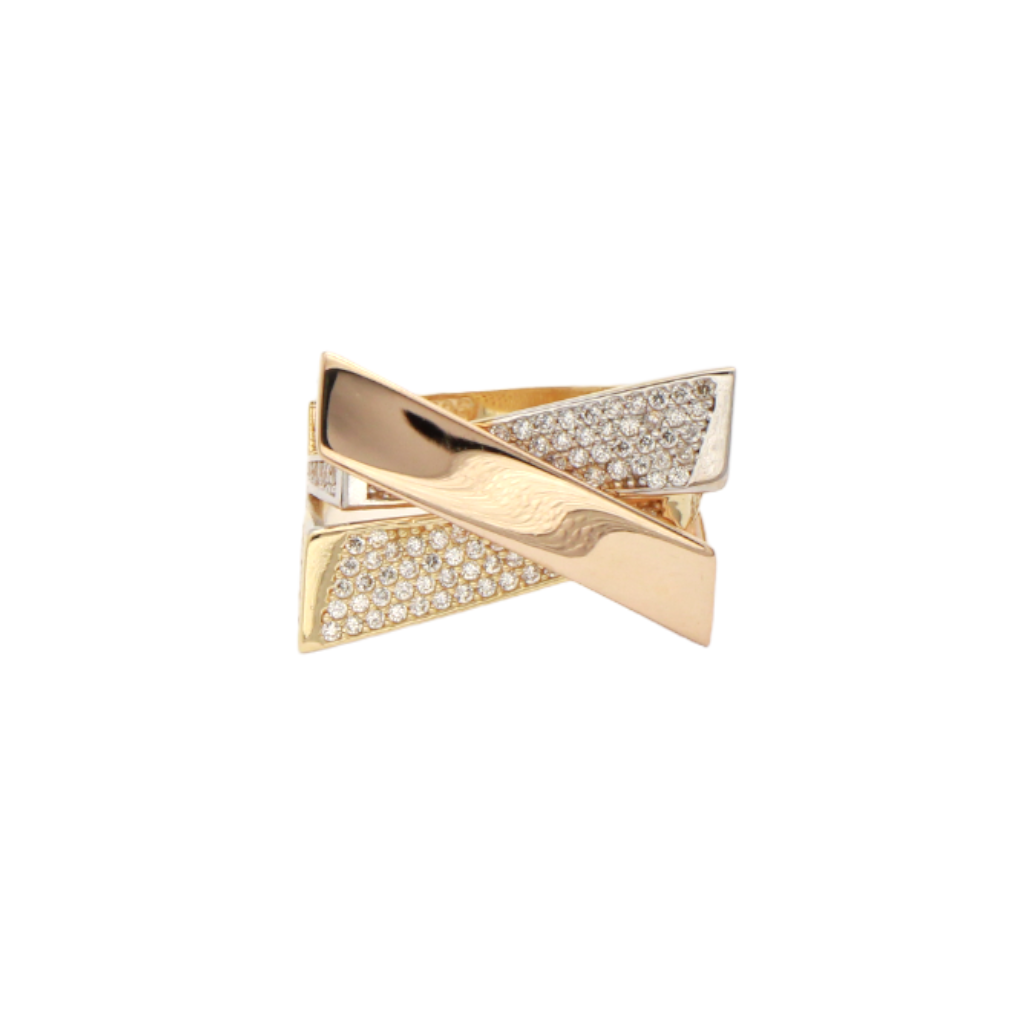 Inel Aur Alb, Galben si Roz 14k Model Geometric