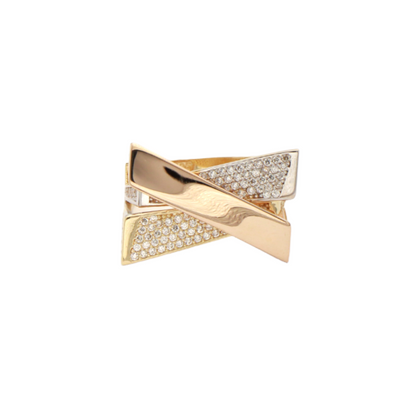 Inel Aur Alb, Galben si Roz 14k Model Geometric