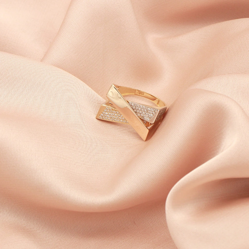 Inel Aur Alb, Galben si Roz 14k Model Geometric