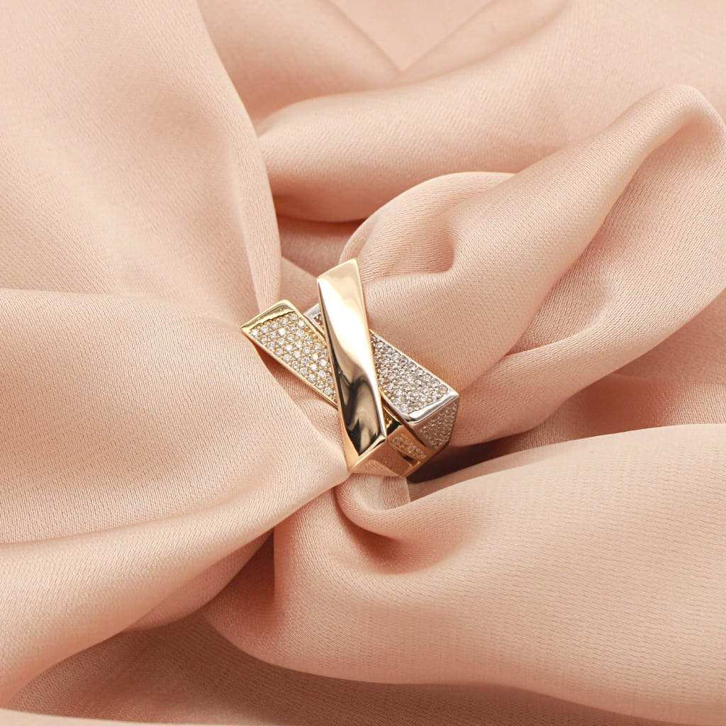Inel Aur Alb, Galben si Roz 14k Model Geometric