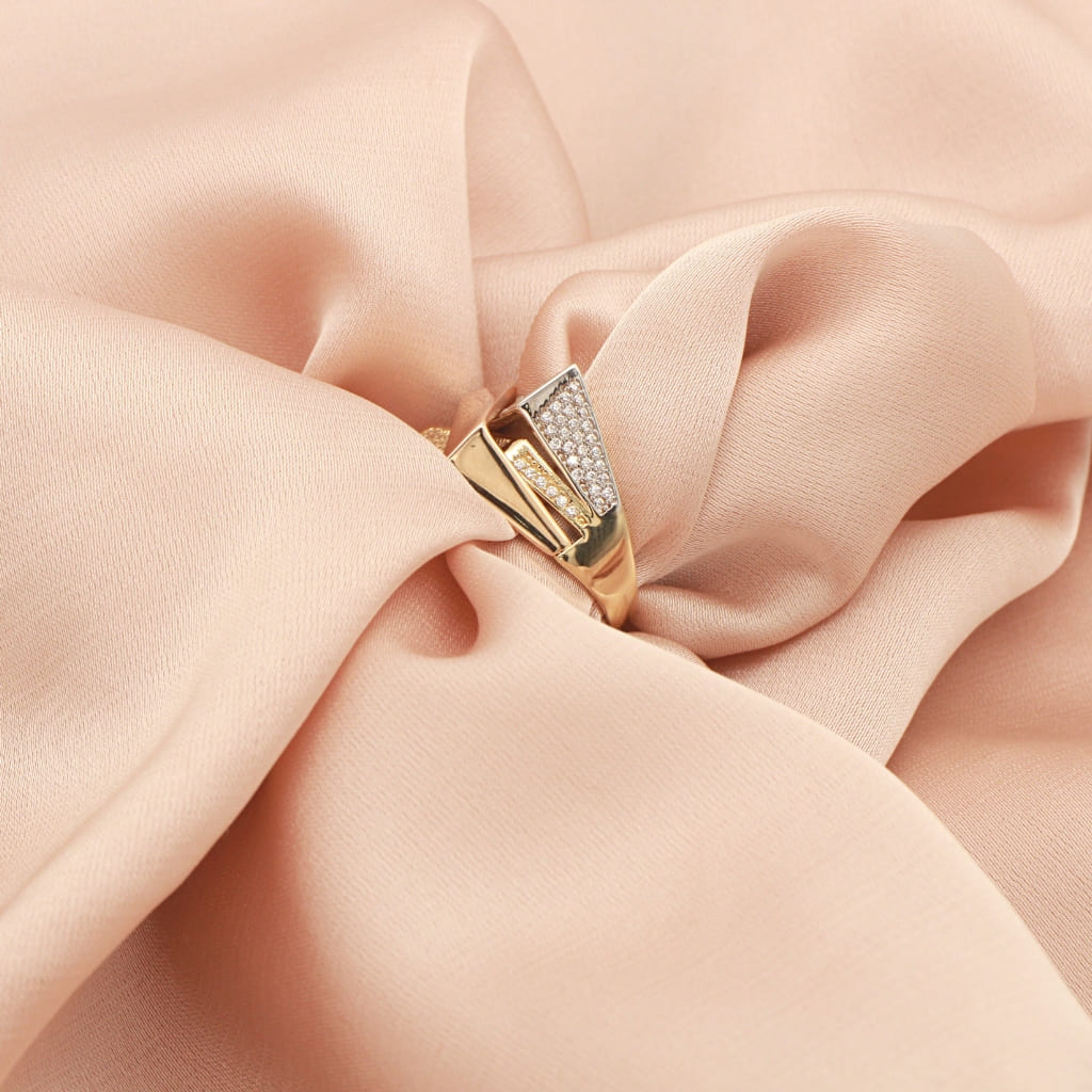 Inel Aur Alb, Galben si Roz 14k Model Geometric