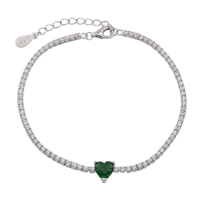 Bratara Tennis Argint Lovely Heart cu Piatra Colorata