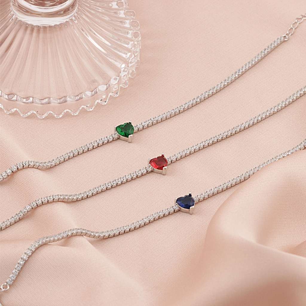 Bratara Tennis Argint Lovely Heart cu Piatra Colorata
