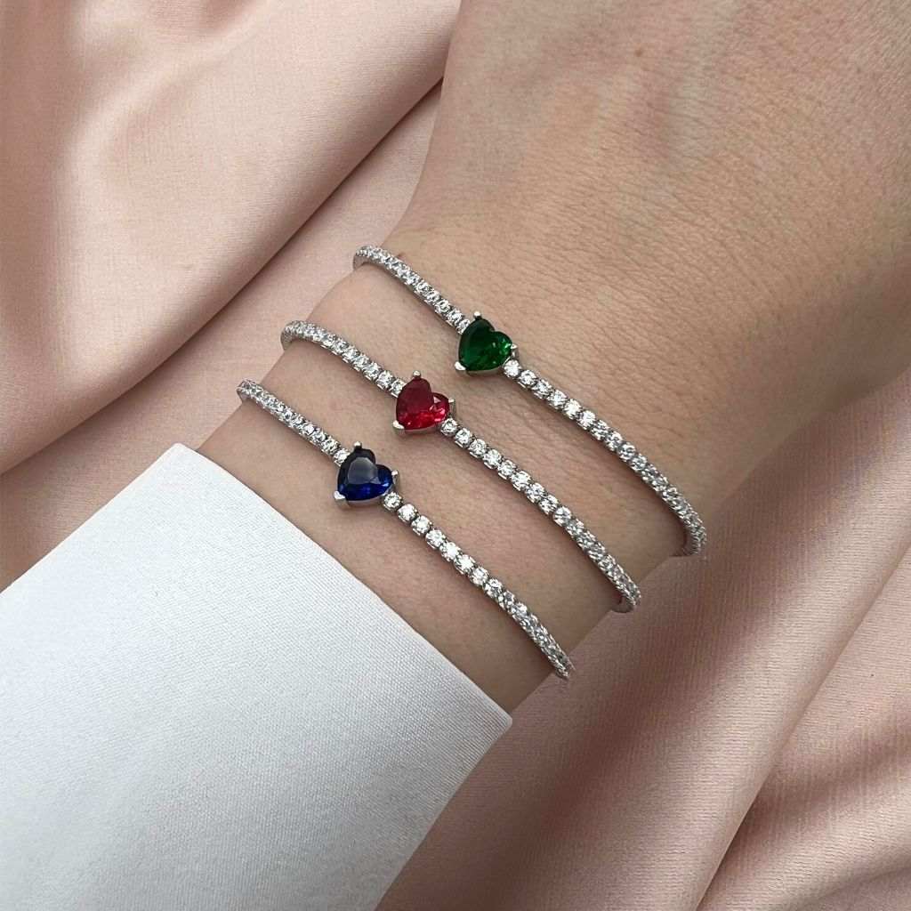 Bratara Tennis Argint Lovely Heart cu Piatra Colorata