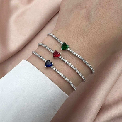 Bratara Tennis Argint Lovely Heart cu Piatra Colorata