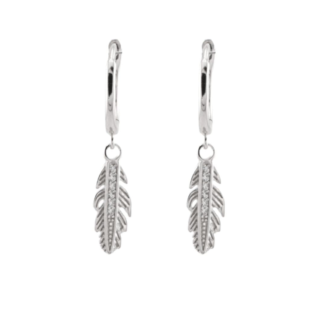 Cercei Argint Feather Hoops