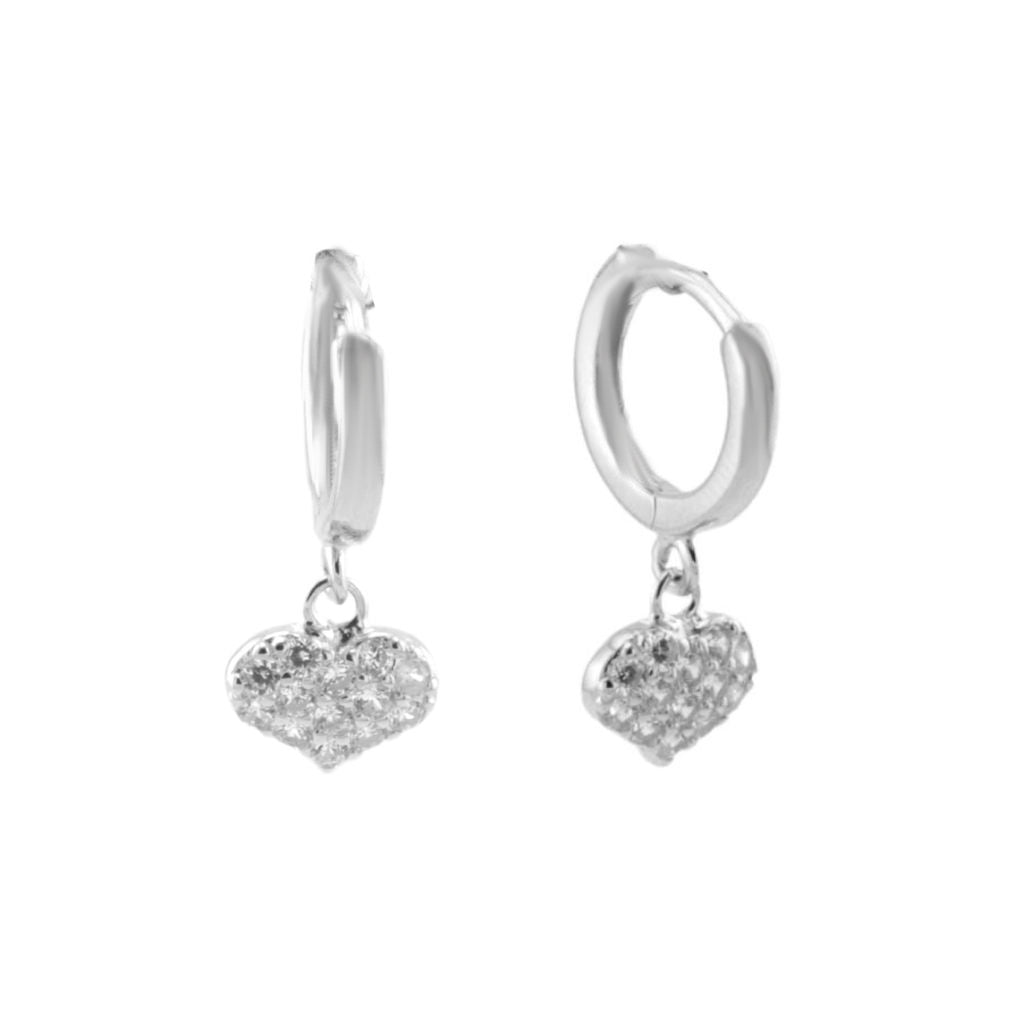 Cercei Argint Pave Heart Hoops