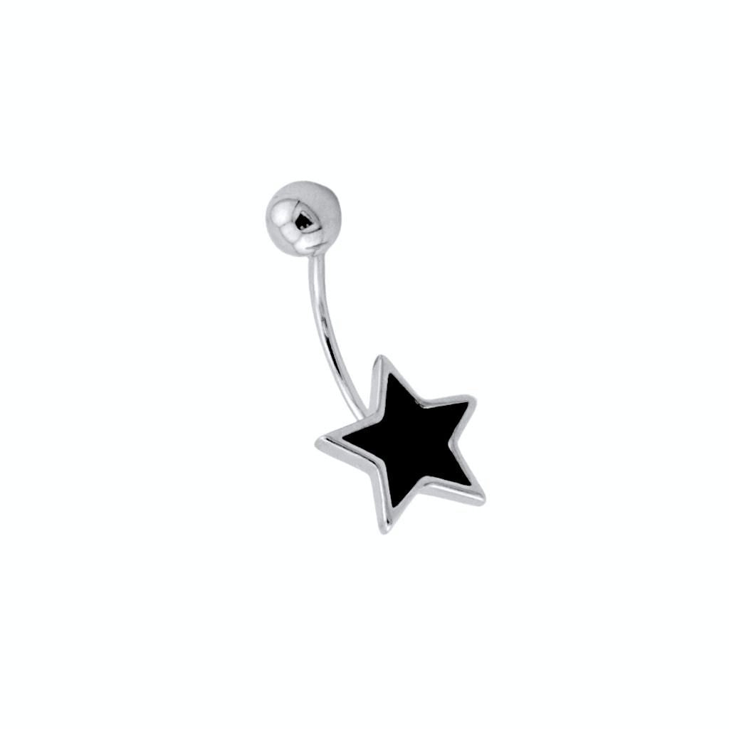 Cercel Piercing Argint Stea cu Email Negru