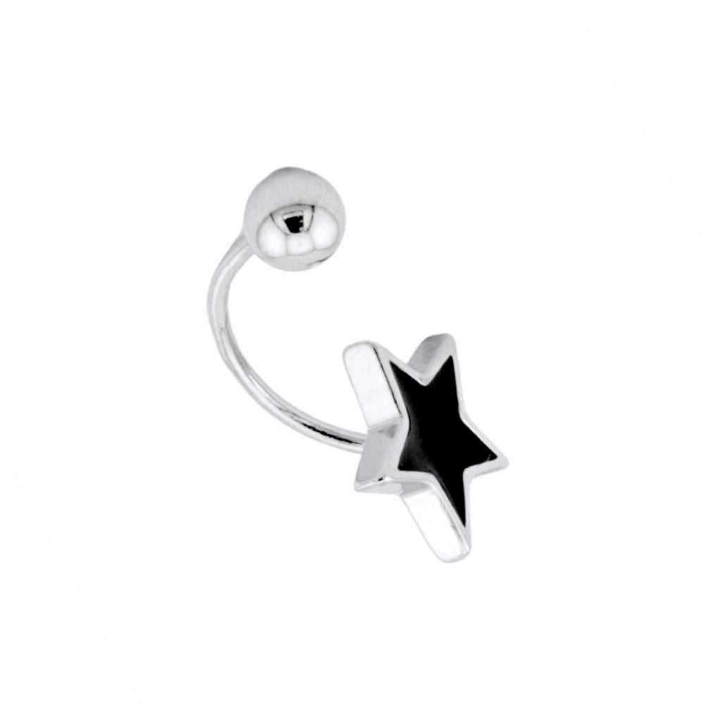 Cercel Piercing Argint Stea cu Email Negru