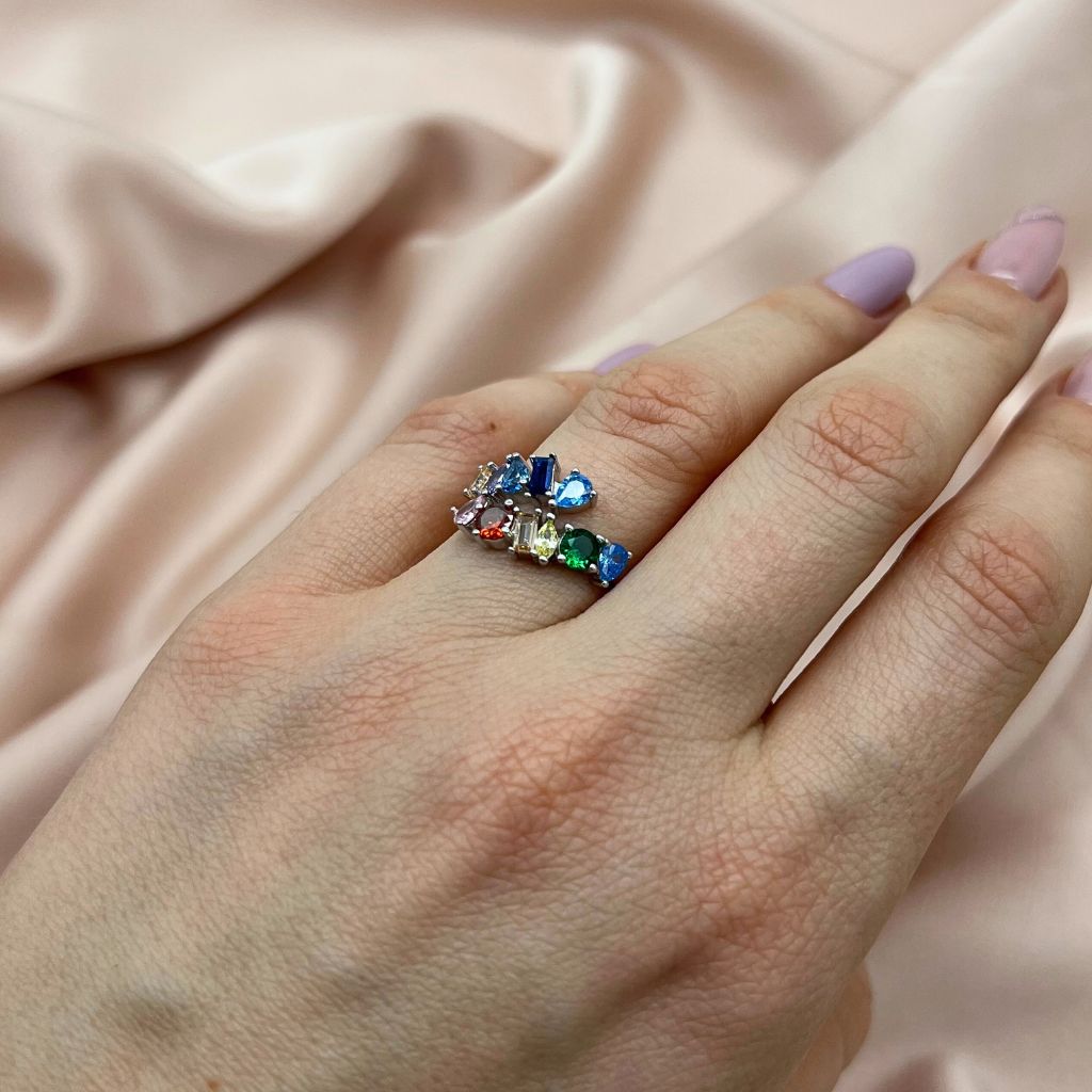 Inel Argint Irregular Rainbow Stones
